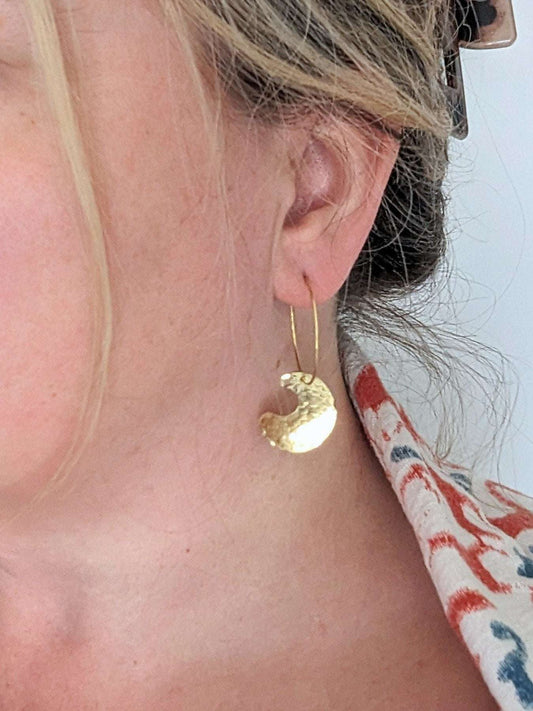 Brass Moon Drop Earrings