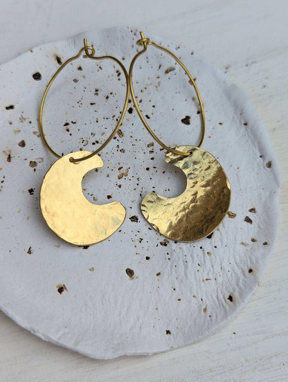 Brass Moon Drop Earrings