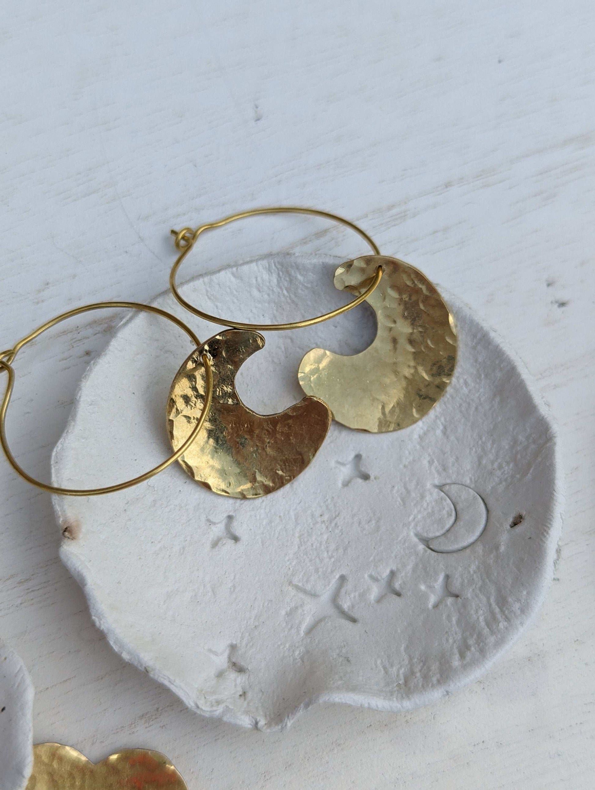 Brass Moon Drop Earrings