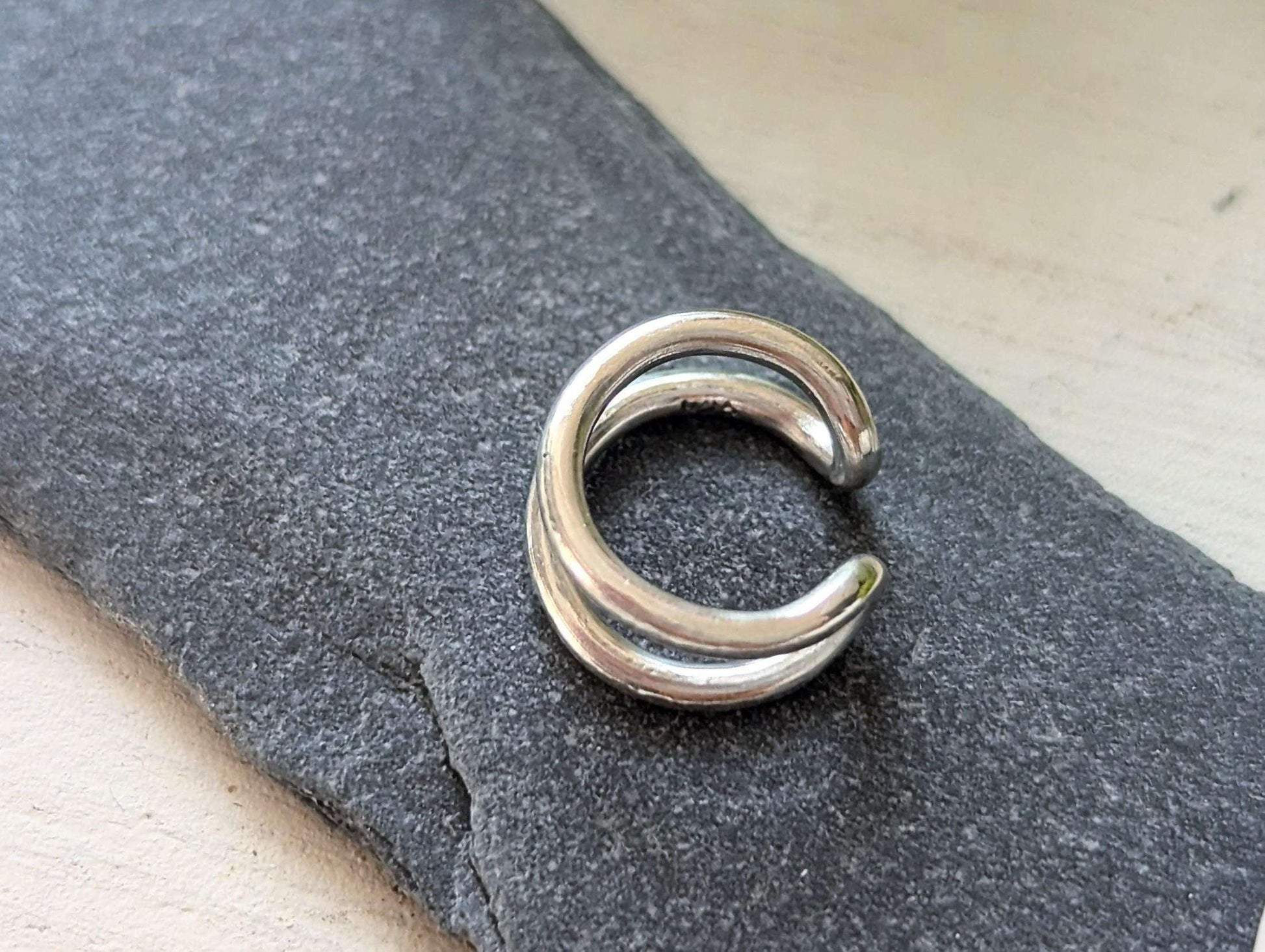 Hammered double band ear cuff, 5mm 925 Sterling silver helix ear cuff
