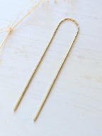 Twist & Hammered gold U pin bun holder Hair fork - full view of twist and hammered u pin fork