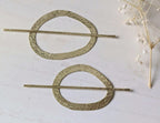 Pebble gold hammered brass round hair stick barrette bun holder - shows 2 sizes 