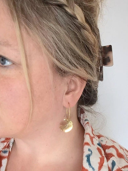 Brass Moon Drop Earrings
