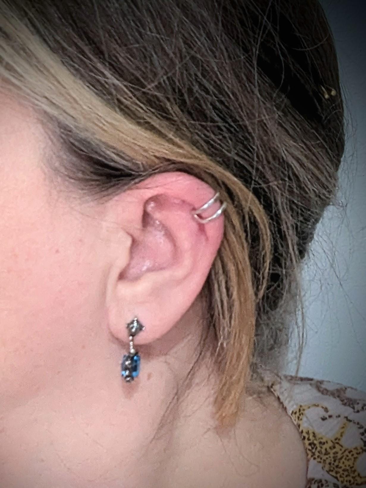 Hammered double band ear cuff, 5mm 925 Sterling silver helix ear cuff