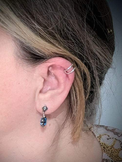 Hammered double band ear cuff, 5mm 925 Sterling silver helix ear cuff