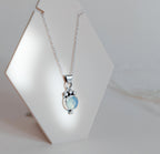 Dainty aqua blue Chalcedony rose cut sterling silver water drop pendant necklace