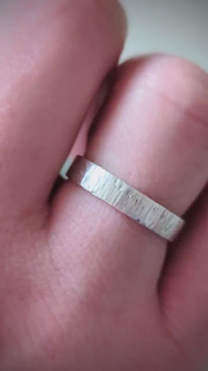4mm wide bark textured solid sterling silver chunky ring with a Ring box option