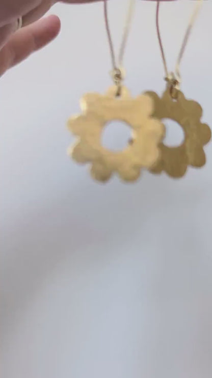 Handcrafted Beaten Brass Daisy Hoop Earrings