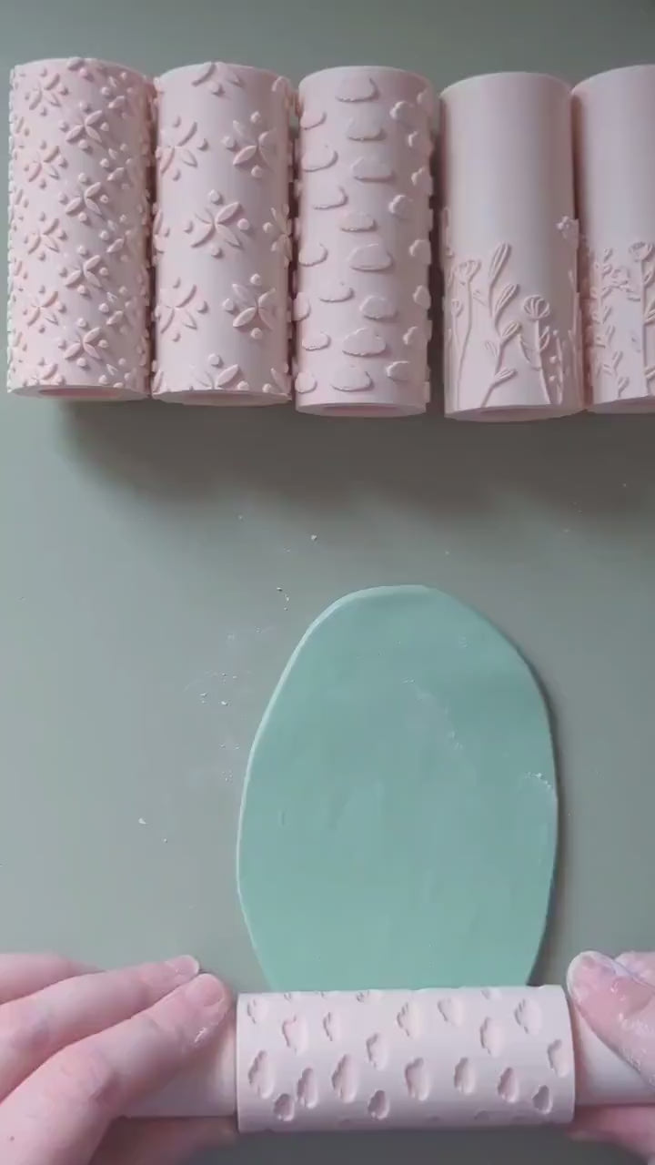 Cloud polymer clay seamless texture hand roller embossing set