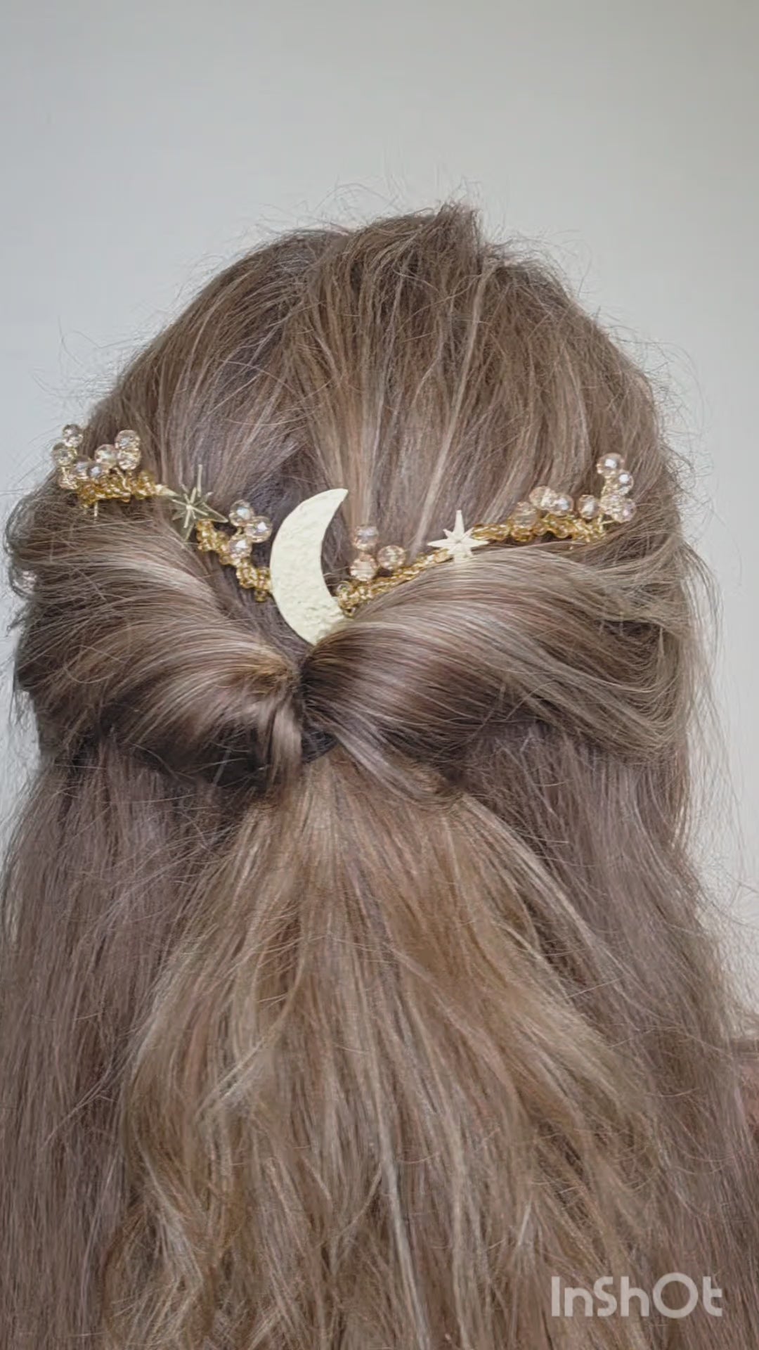 Celestial Star & Moon crystal gold wedding hair vine