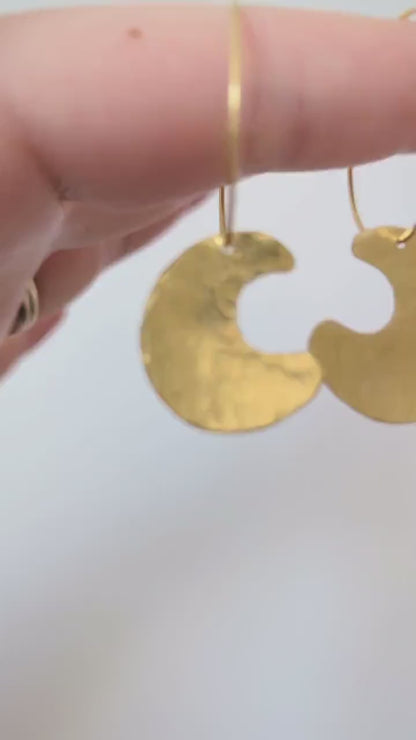 Brass Moon Drop Earrings