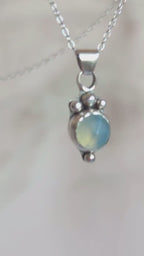 Dainty aqua blue Chalcedony rose cut sterling silver water drop pendant necklace