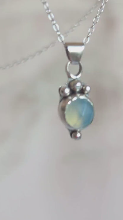 Dainty aqua blue Chalcedony rose cut sterling silver water drop pendant necklace