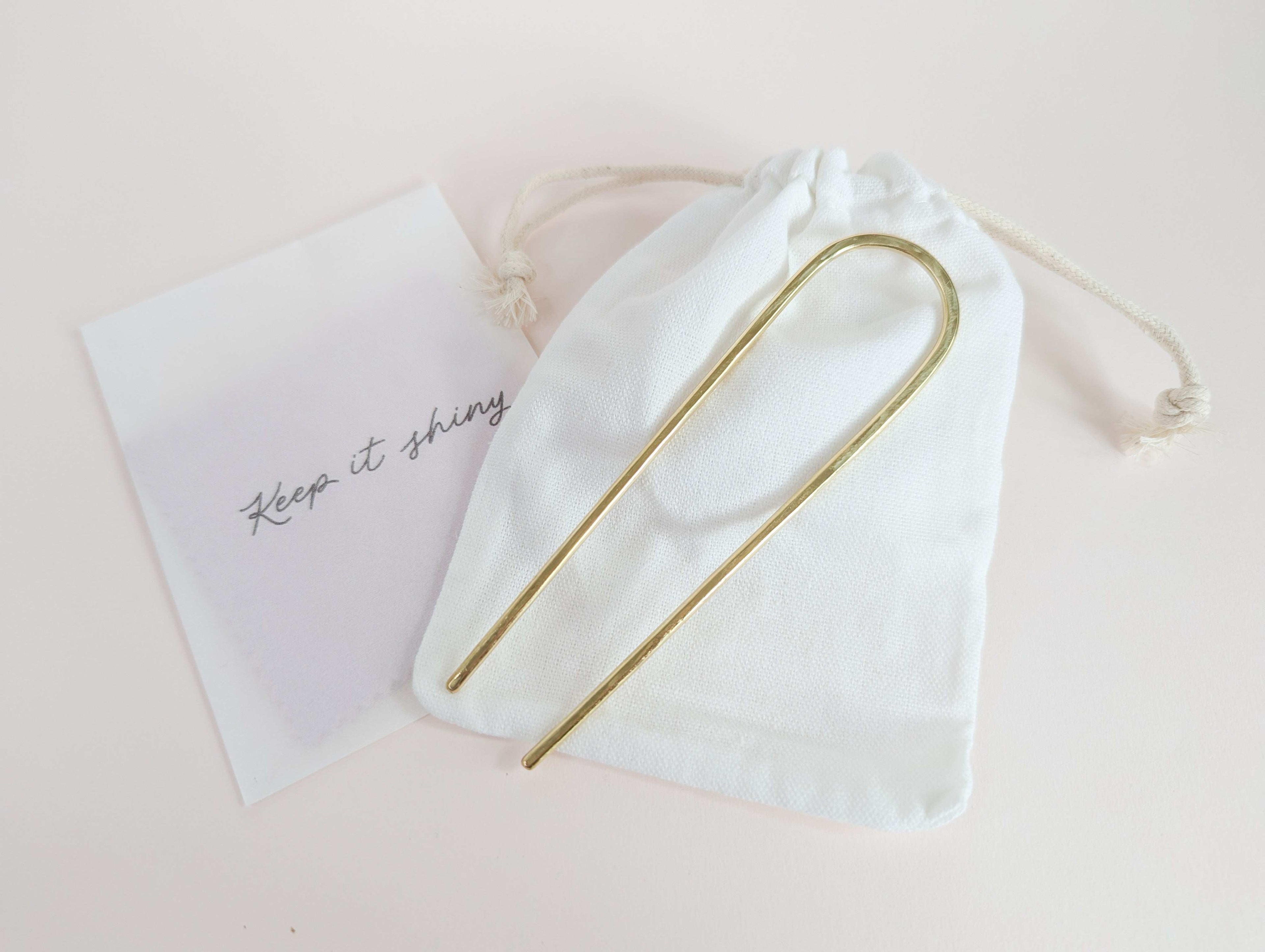 Handmade wide gold brass Hair fork: Minimalist Bun Holder