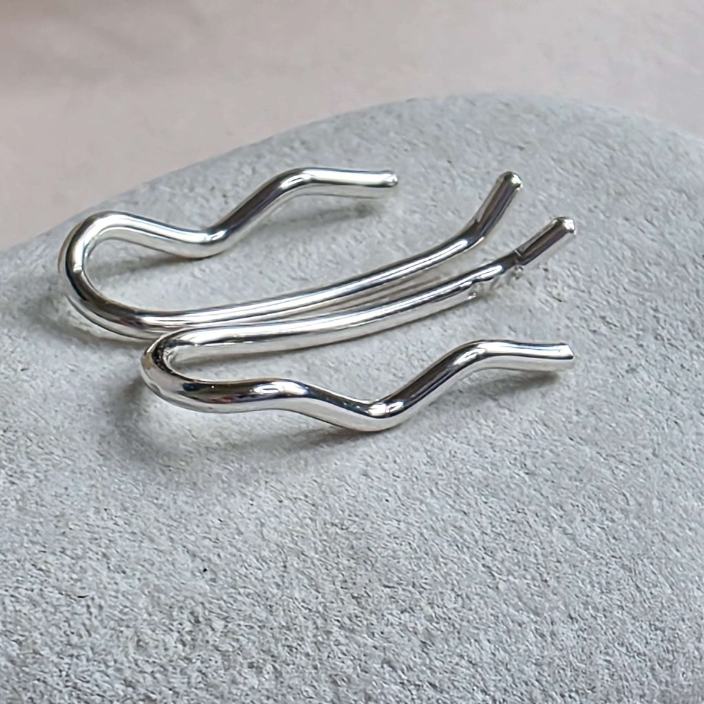 Mini Wave Sterling Silver Minimalist Ear Climbers: Wavey Handmade Crawler Earrings
