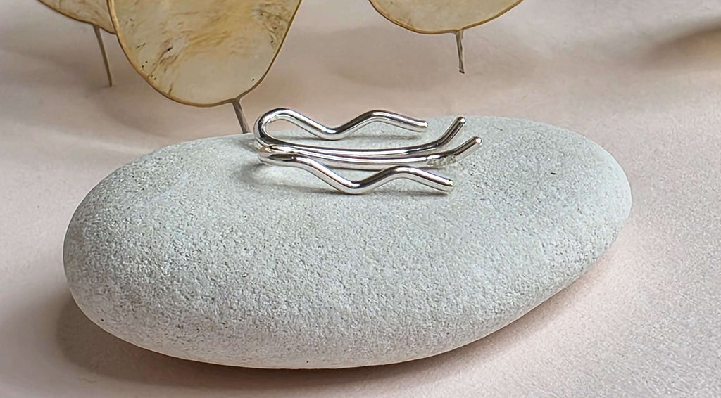 Mini Wave Sterling Silver Minimalist Ear Climbers: Wavey Handmade Crawler Earrings