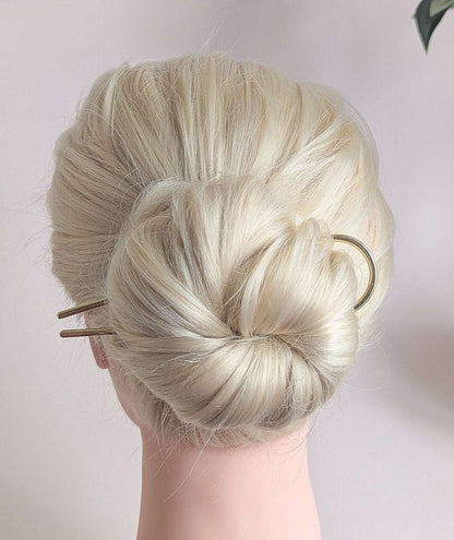Handmade wide gold brass Hair fork: Minimalist Bun Holder