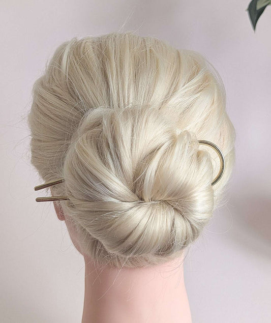 Handmade wide gold brass Hair fork: Minimalist Bun Holder