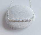 Dainty freshwater seed pearl bar necklace - close up of pearl bar 