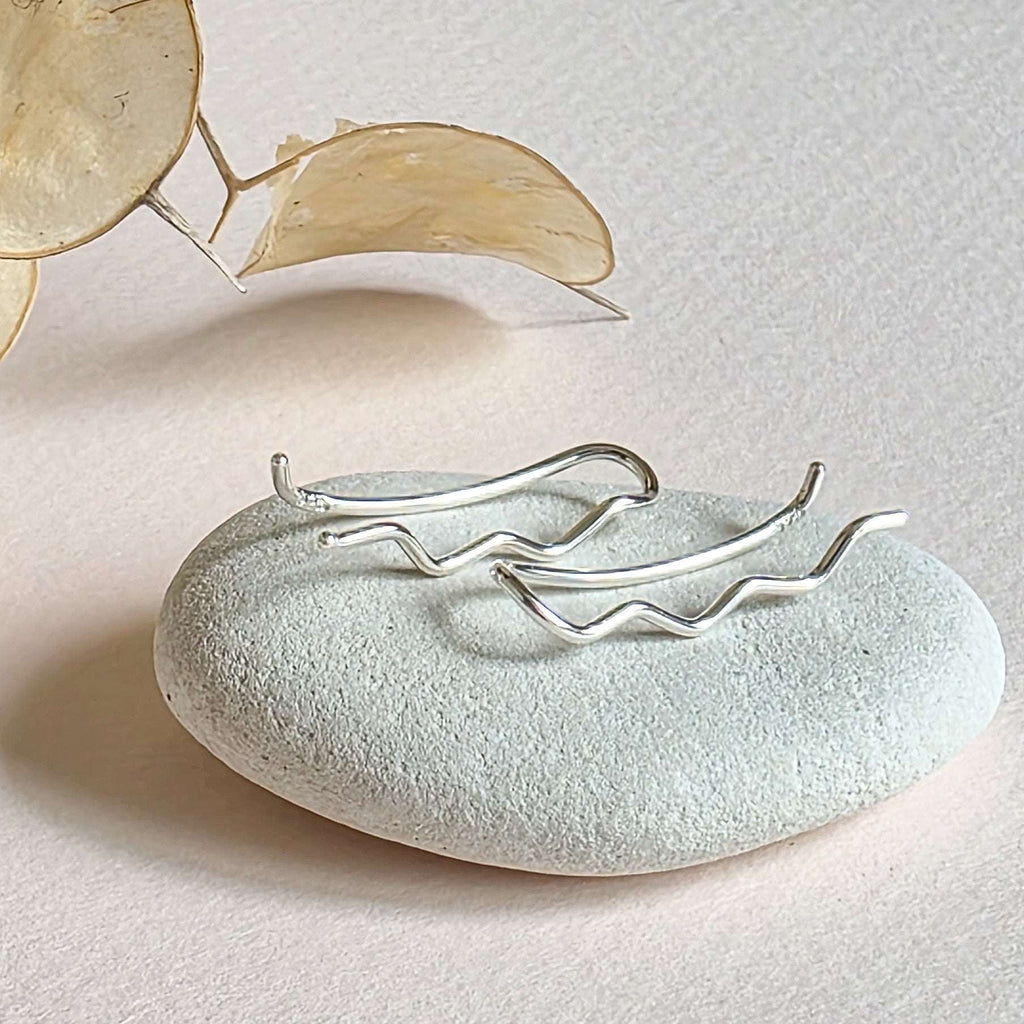 Minimalist Wave Sterling Silver Ear Climbers: Wavey Handmade Crawler Earrings