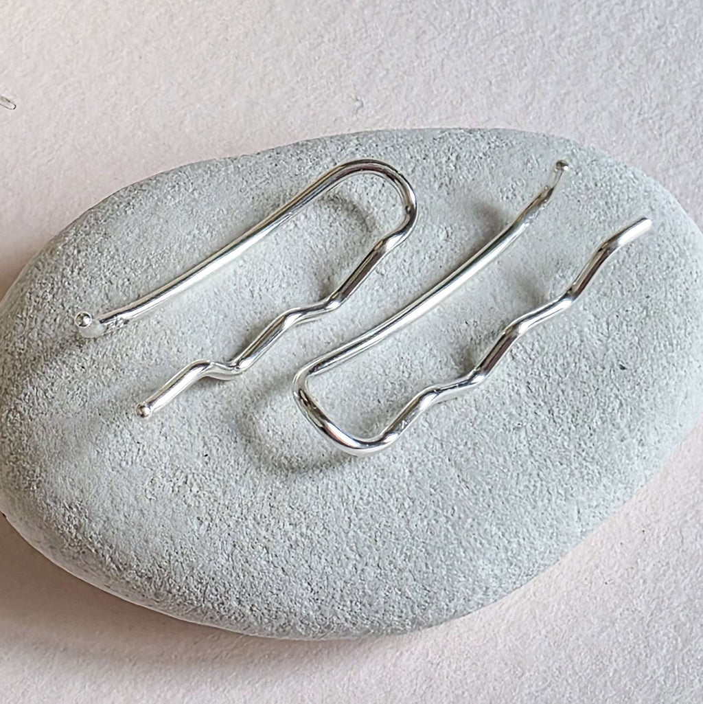 Minimalist Wave Sterling Silver Ear Climbers: Wavey Handmade Crawler Earrings