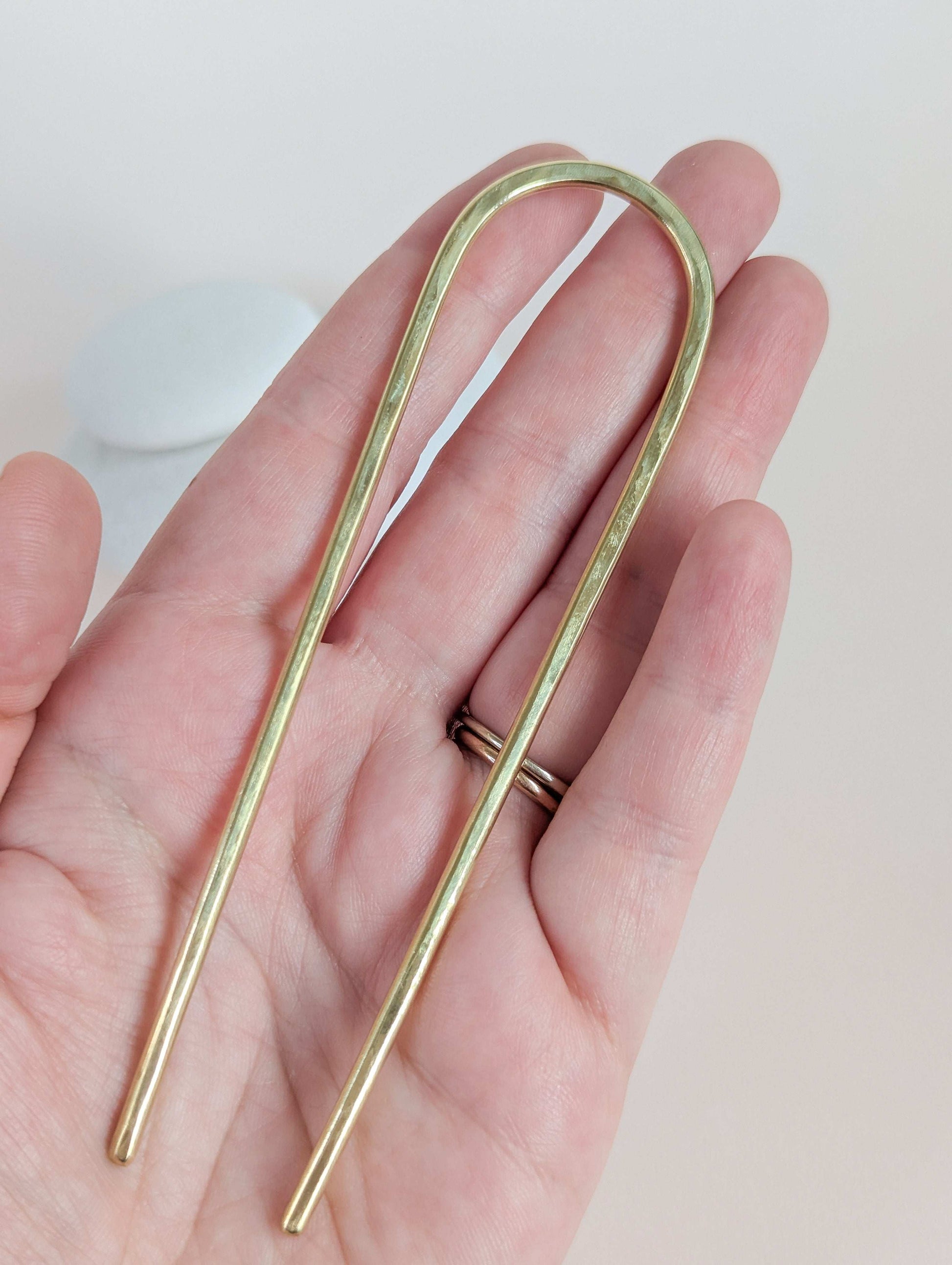 Handmade wide gold brass Hair fork: Minimalist Bun Holder