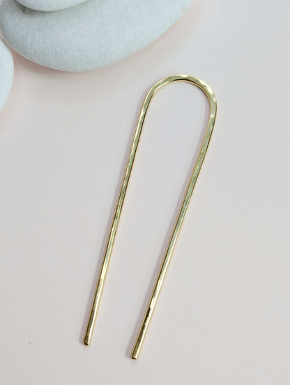 Handmade wide gold brass Hair fork: Minimalist Bun Holder