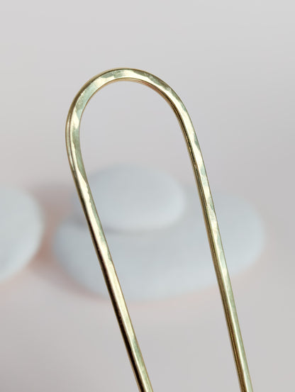 Handmade wide gold brass Hair fork: Minimalist Bun Holder