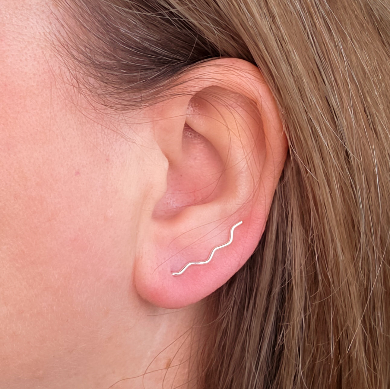 Minimalist Wave Sterling Silver Ear Climbers: Wavey Handmade Crawler Earrings